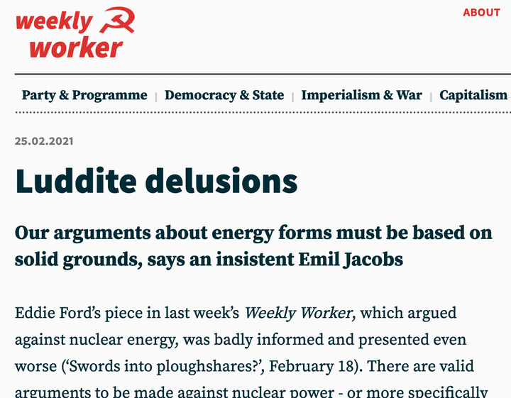 Screenshot from the header of this article as published on the Weekly Worker website.